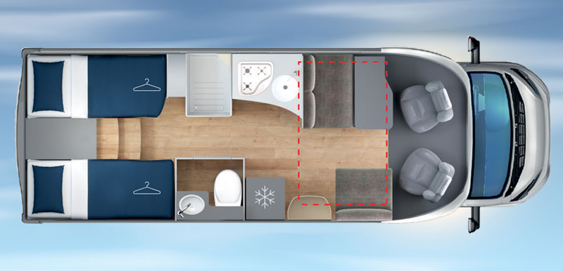 Autocaravana para rodajes Giottiline Siena 395 2020 planta día