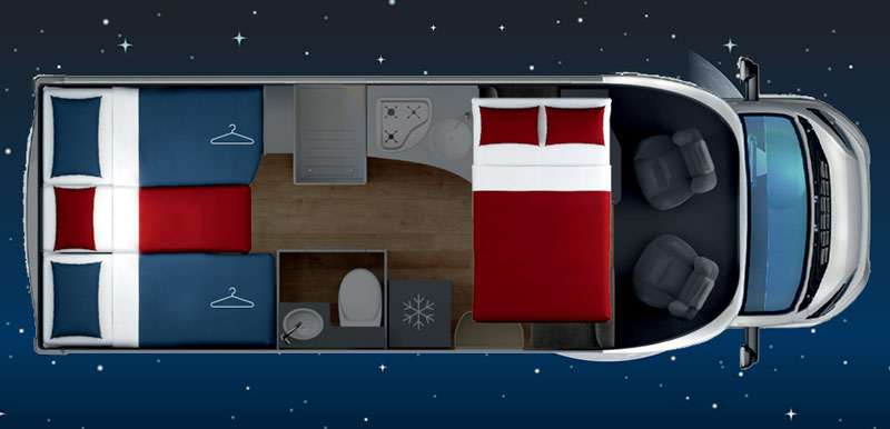 Autocaravana para rodajes Giottiline Siena 395 2020 planta noche