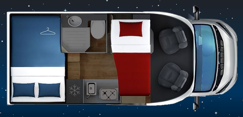 Autocaravanas para películas Giottiline Siena 322 2021 planta noche